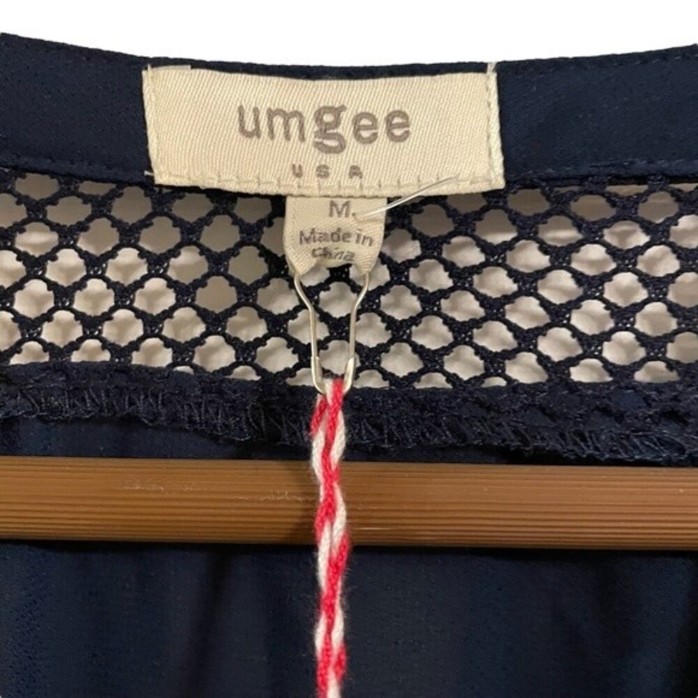 NEW Umgee Women's Navy Lace Up Neckline Babydoll Top 3/4 Sleeve Size Medium - Picture 7 of 10